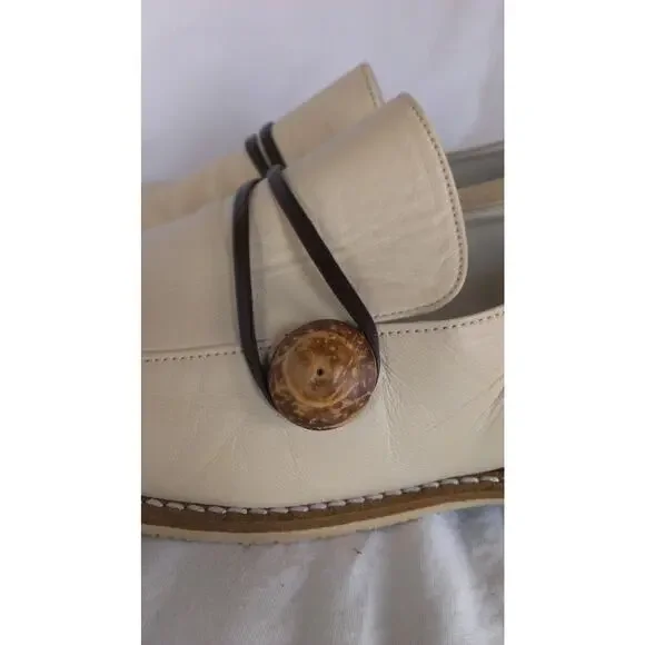 Renouard Plancoet Women's Bone White Tan Wooden Button Loafers Size 41 - US 10.5 - Picture 2 of 9